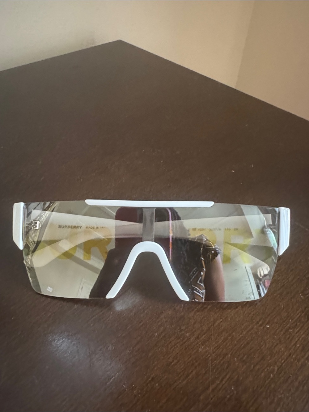 Burberry White Shield Sunglasses with Mirrored Lenses